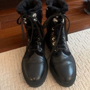 Zara Leather Zip Up Faux Fur Lined Combat Boots